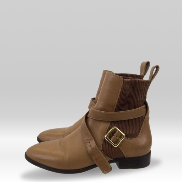 Chloe Brown Leather Flat Ankle Boots Size 36.5/ US 6 - Picture 4 of 12
